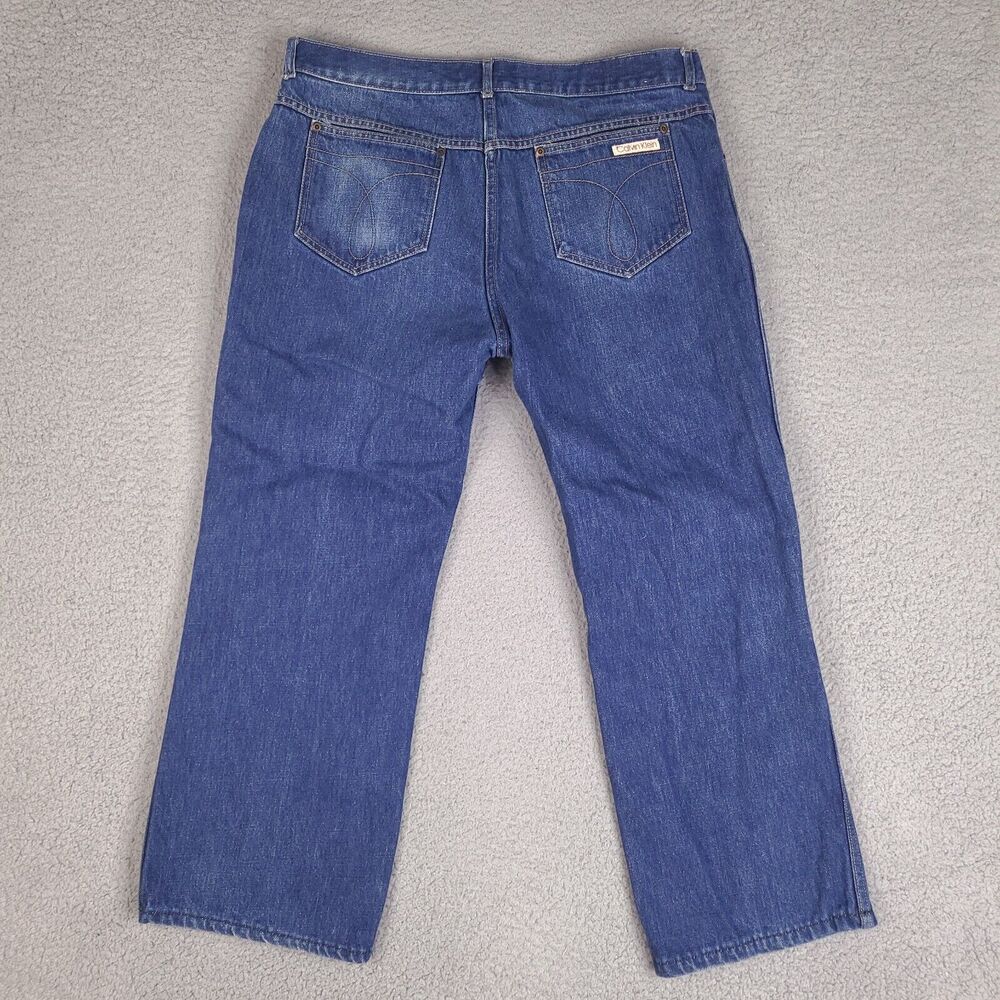 Vintage Calvin Klein‎ Jeans Mens 37x26 Blue Denim Faded Worn Hemmed Designer